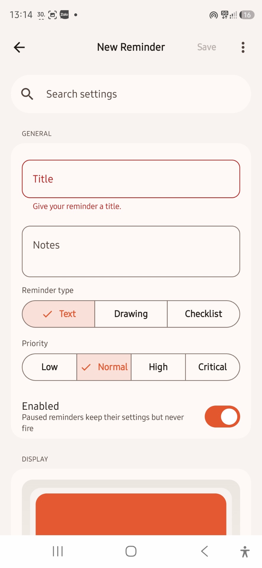 Alert Notes — New reminder